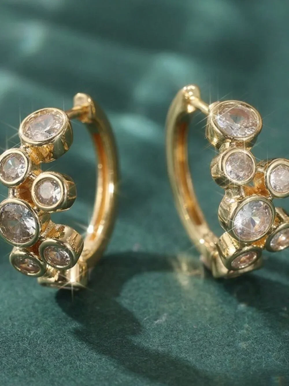 Gold Boho Women's Luxury Bubble Bezel Round Sparkling Cubic Zirconia Earrings
